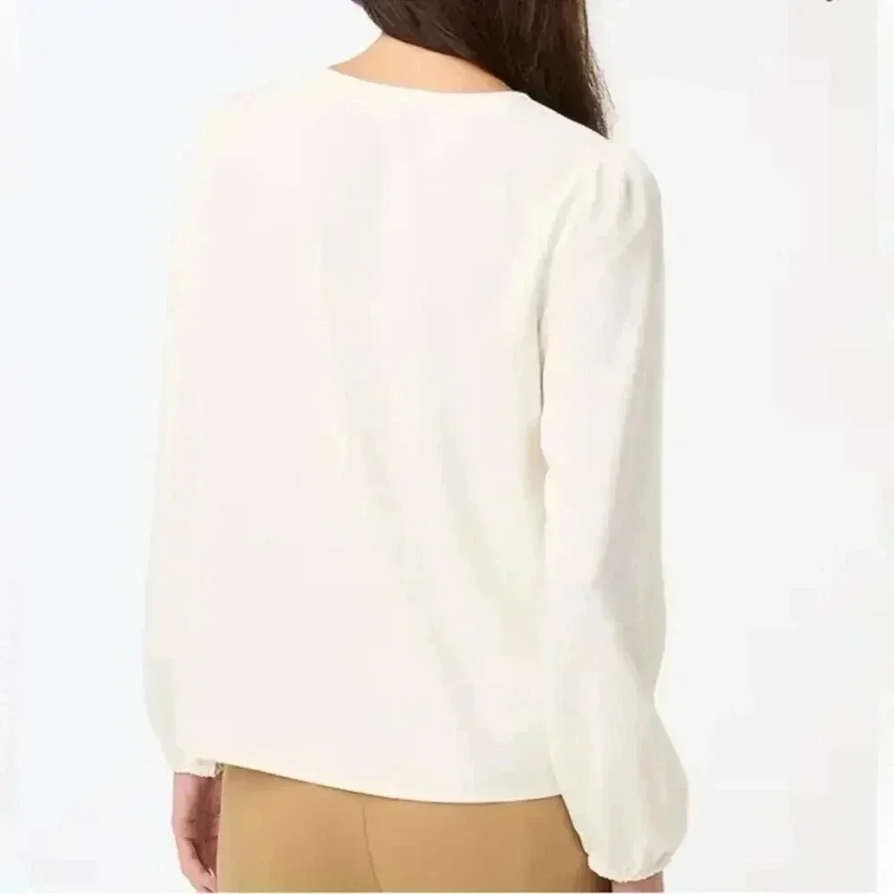 J. Crew Petite Puff-sleeve satin-back crepe top in Ivory Size SP PS NWT